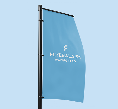 Square flags with banner arm, mechanism and print