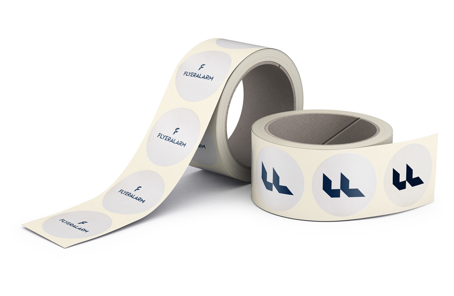 Labels on a roll, white adhesive paper