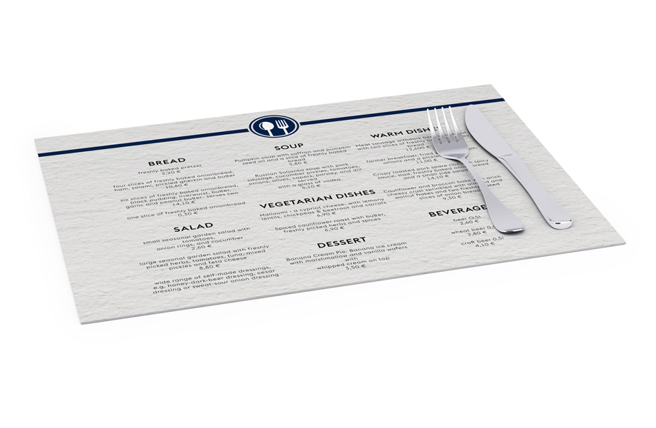 Placemats made from 580 gsm wood pulp board