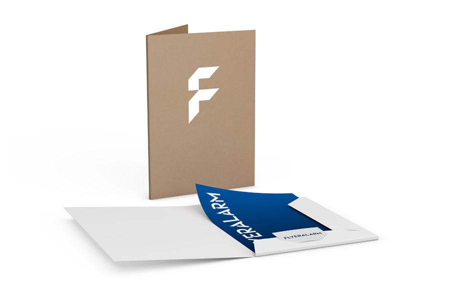 Presentation folder - two interlocking flaps, portrait, recycled paper, silver hot foil stamping